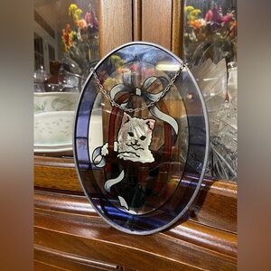 Vintage Cat Stained Glass Wall Hanging Art